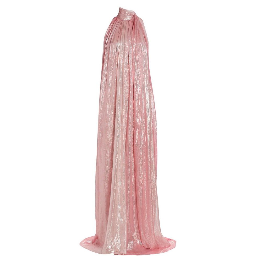 Halston Tay Metallic Silk Chiffon Gown